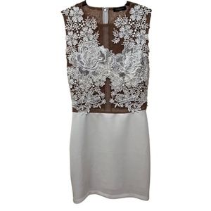 Short White Dress with Sheer Mesh and Embroidered Flowers